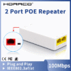 HORACO 2-портов PoE репийтър 10/100Mbps 1 към 2 PoE удължител с поддръжка на IEEE802.3af/at Plug & Play 48V за PoE суич NVR IP камери и точки за достъп (AP)