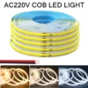 220V COB LED Гъвкава светодиодна лента със Smart IC Висока яркост 240 LED/м Топло бяла светлина 5М
