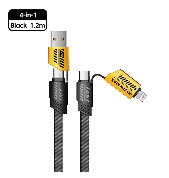 4в1 PD USB кабел 65W/27WMFi USB-C кабел с двоен конектор Type-C и Lightning Бързо зареждане