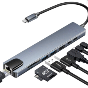 USB-C Хъб 8в1 Type-C 3.1 – 4K HDMI Адаптер RJ45 LAN 100Mbps SD/TF Четец PD Бързо Зареждане – за MacBook / Лаптоп / Notebook