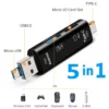 5 в 1 Mултифункционален USB 2.0 четец за карти – Type-C / USB / Micro USB / TF / SD (OTG адаптер за смартфон)